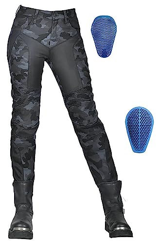 HULUV Damen Motorrad Reit Camouflage Jeans, Herren Armour Dirt Bike Motorradhose, Abnehmbare Upgrade Rüstung, Stretchstoff(Blue,M)