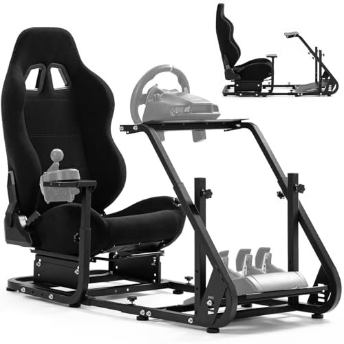 Anman Racing Simulator Cockpit-A37 fit for Logitech G25/27/29/920/923 Thrustmaster T80 T150 T248 Steering Wheel Stand with Seat Gifts for Game Lovers without Wheel Pedal and Handbrake (Black)