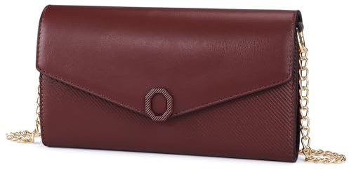 BAIGIO Kleine Umhängetasche Damen Crossbody Bag PU-Leder Handytasche zum Umhängen Schultertasche Elegant Clutch Handtasche Kette-Tasche Damentaschen Abendtasche mit Kartenfach, Weinrot