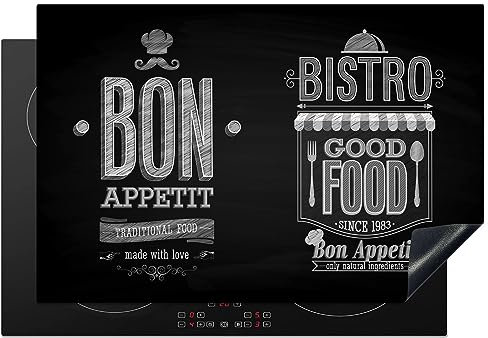 KitchenYeah© Protection Plaque Induction 77x51 cm Protege Gadget Deco Cuisine Cache Protège De Cuisson Accessoire Bon appétit - Noir et blanc - 77x51 cm