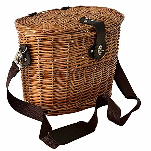 OKAFFAREFATTO MADDALONI Cesto Funghi Grande in Vimini con Tracolla Regolabile e Chiusura Metallo — Ovale 41×27×h31 cm — Raccolta Funghi Castagne