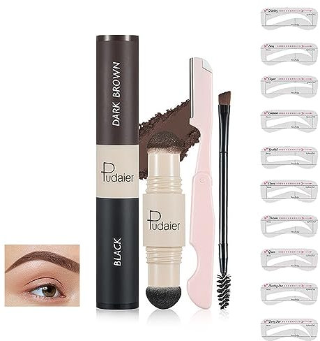 Holzsammlung Kit Di Stencil per Timbri Per Sopracciglia 2 Colori In 1, Con 10 Stencil per Sopracciglia, Pennello per Sopracciglia e Rifinitore per Sopracciglia(Nero e Marrone Scuro)