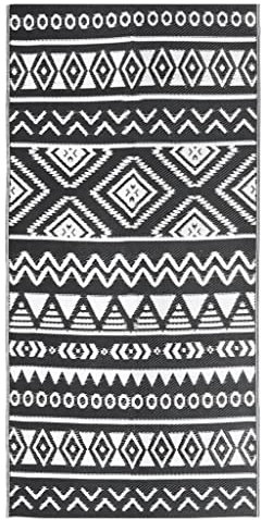 vidaXL Outdoor Teppich Doppellagiges Jacquard-Muster Balkon Terrasse Garten Außenteppich Balkonteppich Gartenteppich Terrassenteppich Schwarz 80x150cm PP