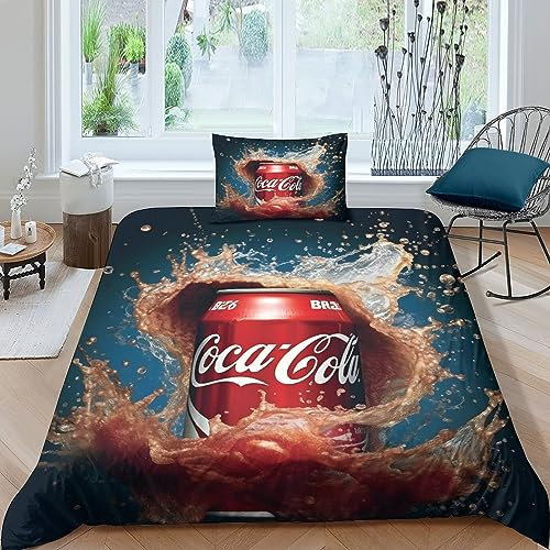 GIOSBR Coca - Cola 3D Gedruckter Für Kinder Mädchen Jungen Bettwäschegarnitur Bettbezug Set Weich Microfaser Bettwäsche Reissverschluss Und Kissenbezüge 2 Teilig Single(135x200cm)