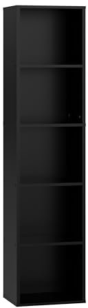 Panana 2-6 Tier Cube Bookcase, Wooden Book Shelving Freestanding Storage Unit Open Shelf For Home Office Display (Black, 5 Tier)