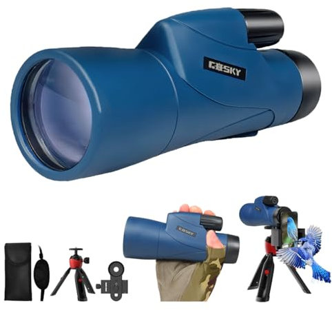 Gosky Piper Monocular Telescope, 12x55 HD Monocular for Adult with BAK4 Prism & FMC Lens, Lightweight Monocular with Smartphone Adapter Suitable for Bird Watching Hunting (Blue)