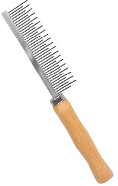 Supkeyer Fellpflegekamm mit Holzgriff für Hunde und Katzen, entfernt Schmutz und Matten für lang- und kurzhaarige Haustiere (kurze und lange Zähne)