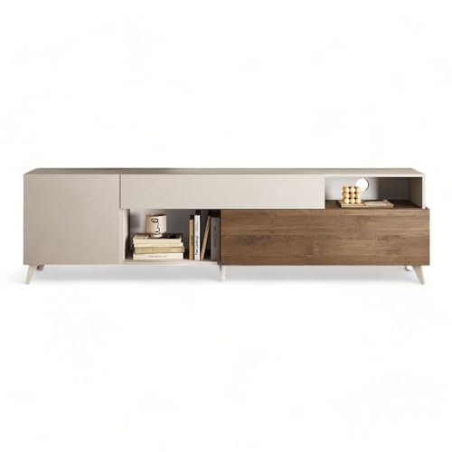 Web Convenienza Base TV con Ante e 2 Cassetti Made in Italy – Credenza Contenitore Collezione Riviera per Soggiorno Cucina Ingresso Sala Mobile Design moderno (Cashmere/Mercure, 240 cm)