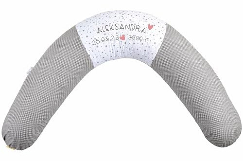 sei Design Stillkissenbezug XXL 190x30 cm - personalisiert mit Namen und Geburtsdatum personalisierte Geschenke Baby Junge Mädchen für Stillkissen Lagerungskissen Schwangerschaftskissen
