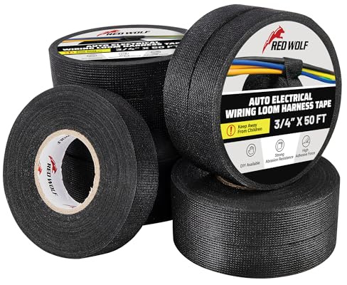 RED WOLF 10 Rolls 3/4 Inch x 50 FT Wiring Harness Tape High Temp Flame Retardant Wire Cable Self-Adhesive Fabric Tape for Electrical Automotive Harness Wrap Protection Noise Damping Cables Fixed