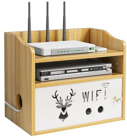 Meiiron Scatola portaoggetti for router WiFi, scatola WiFi in legno for nascondere router e modem, rack for set-top box for gestione cavi for ciabatta, 32x22x26 cm (Color : B)