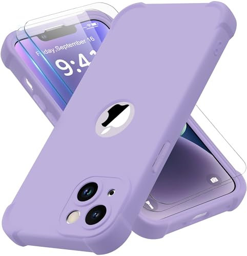ORETECH Compatibile con Cover iPhone 14 Plus,Custodia iPhone 14 Plus con 2 x Pellicola Protettiva Vetro Temperato Ultra Sottile Antiurto Hard PC Silicone Anti Graffio Cover - Lillà