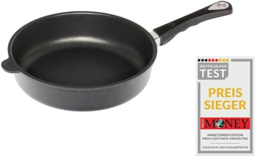 AMT Gastroguss Bratpfanne, 26 cm Ø, 7 cm hoch, Schmorpfanne, fester Stiel, nicht induktionsgeeignet, Lotan® Antihaft-Veredelung, Gusspfanne (Aluguss), AMZN-726