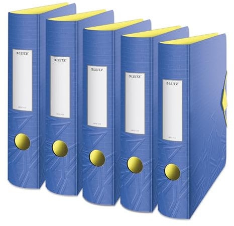Leitz Qualitäts-Ordner 180° Active, 5er Pack, A4, Schmal, Abgerundeter Rücken, 6,5 cm breit, Gummibandverschluss, Leichtes Polyfoam, Plastik-Ordner, Urban Chic Serie, Blau, 11170032