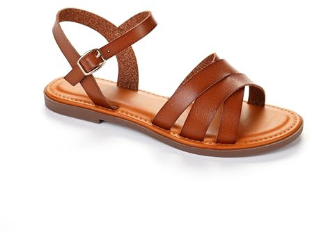C'M PARIS Sandales Plates à Brides Croisées pour Femme avec Boucle Réglable (Camel, Système Taille Chaussures EU, Adulte, Numérique, Moyen, 40)