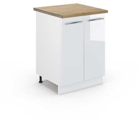 Vicco Küchenunterschrank Fame-Line, Weiß Hochglanz/Weiß, 60 cm, AP Eiche