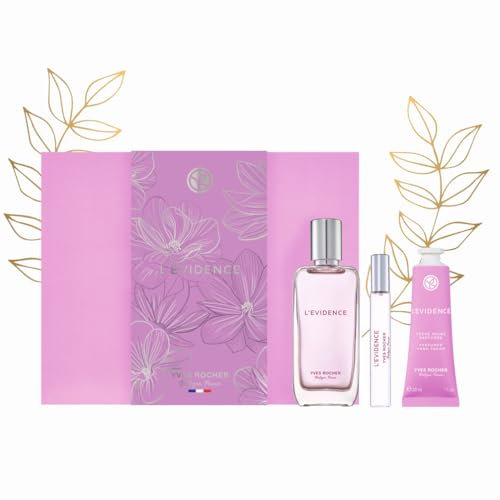 Yves Rocher LEVIDENCE Set de Regalo para Mujer: Eau de Parfum 50 ml, Crema de Manos 30 ml & Eau de Parfum 8ml. Una Fragancia Neo-Chypré Radiante con Magnolia, Durazno y Pachuli