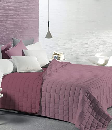 HomeLife Tagesdecke für französisches Bett, Frühling/Sommer, leichte Steppdecke für französisches Bett, zweifarbig und wendbar, leicht, elegant und farbenfroh, Zefire/Orchidee