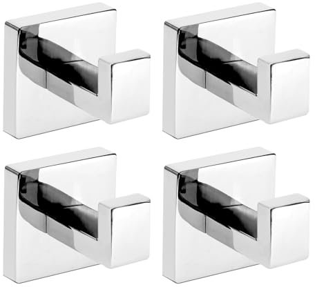 IBosins Handtuchhaken, Handtuchhalter für Badezimmer, Wand, Wohnzimmer, Schlafzimmer, Küche, Schrank, robuster Edelstahl-Haken für Bademantel, Badetuch, Mantel (quadratisch, poliertes Chrom), 4 Stück