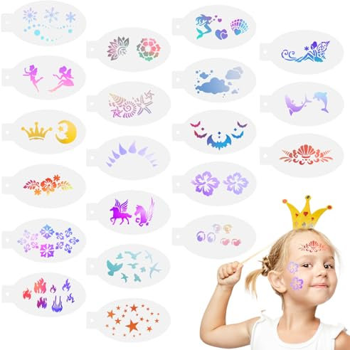 Glitzer Tattoo Schablonen, 20 Stück Wiederverwendbare Tattoo Schablonen, Kinderschminken Schablonen, Farbe Glitzertattoos Kinder für Körper Gesicht Schminke für Urlaubparty Geburtstage