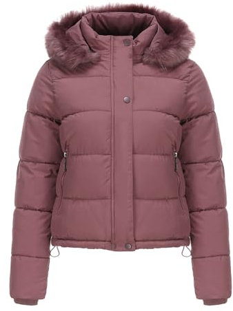 Parka invernale da donna, leggero, impermeabile, foderato in pile invecchiato, giacca imbottita antivento da donna con cappuccio in pelliccia, taglie forti, costumi da trekking all'aperto UK, rosa, L