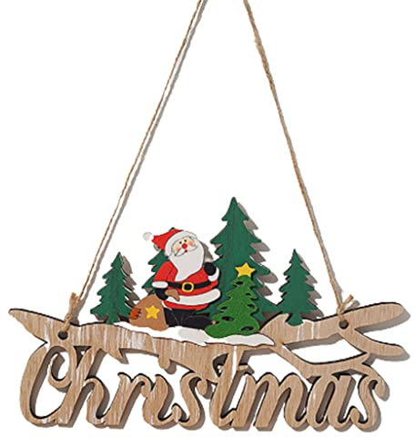 BTGHPI Türanhänger aus Holz zum Aufhängen an der Wand, Frohe Weihnachten, Dekoration für Zuhause, Happy New Year, Naviidad-Türanhänger