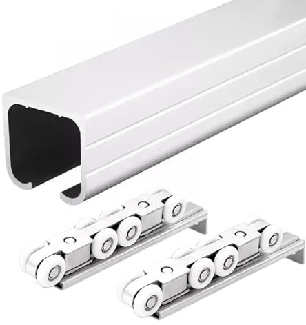 Sliding door kit track rail Pocket Door Track and Rollers, Aluminum Barn Door Hardware Kit 30ft 28ft 24ft 20ft 18ft 16ft 12ft 10ft 8ft 6ft 4ft 2ft, Heavy Duty Sliding Door Rail Set Indoor Exterior(Sil