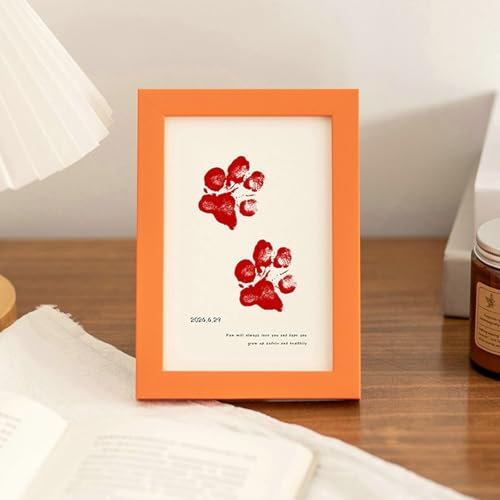 Ayoiow Fotorahmen 25x20 cm Orange Harz Fotorahmen Baby Oder Haustierfußabdruck für Büros Bilderrahmen Tisch