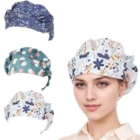 DHWEKU 3 Piezas Gorro Cocina mujer Redecilla Chef Redecilla Elástica Transpirable para Panaderos Redecilla para Cocina Mujer y Hombres Redecilla para Catering con Sombrero de Chef con ala
