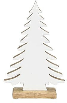 finehomegarden Tanne Holz weiß/Natur Weihnachten Holztanne Mangoholz Deko 17x5cm H27cm