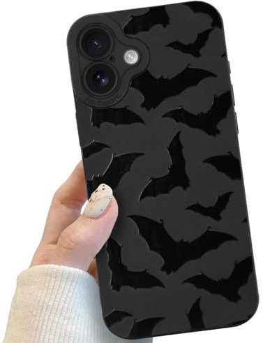 Compatible for iPhone 16 Plus Case, Black Cool Cute Bats Case Design for Women Girls, Soft TPU Slim Profile Anti-Slip Shockproof Protective Phone Cover for iPhone 16 Plus