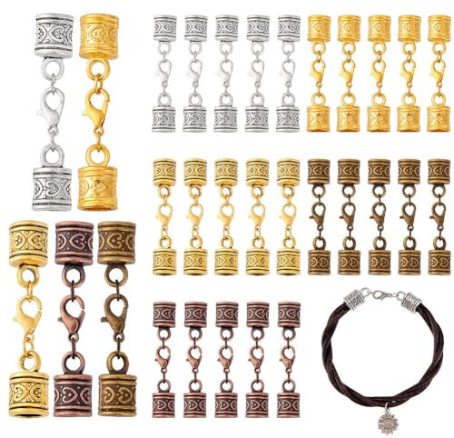 AHANDMAKER 30 Stück Endkappen Für Lederkordeln. 5 Farben Tube Barrel End Tip Mit Karabinerverschluss Seil Endkappen Aus Legierung Für Die Herstellung von DIY Handwerksarmbändern Halsketten