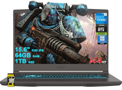 MSI Thin 15 Gaming Laptop 15.6 FHD IPS 144Hz Intel Octa-core i5-13420H (Beats i7-11800H) 64GB RAM 1TB SSD GeForce RTX 4050 Backlit USB-C Win11Pro w/ICP Hub