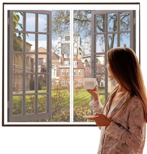 Zanzariera Finestra Magnetica - 80x140cm Bianco Tende per Porte Francesi di Maglia - Ventilazione Senza Zanzare - Autoadesiva - Senza Forare - Adatta Per Balconi e Camerette Porte e Finestre