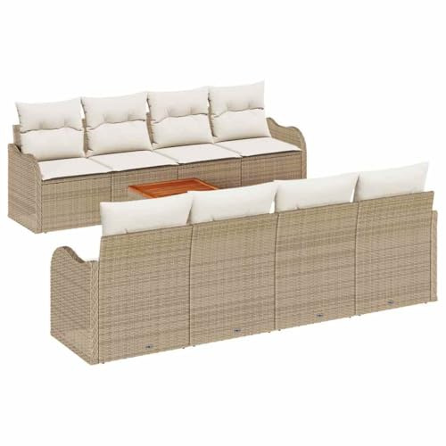 vidaXL 9-teiliges Gartensofa-Set mit Kissen, modernes beiges Poly-Rattan, Couchtisch, Gartenmöbel für Balkon und Terrasse, Bequeme modulare Gestaltung, wetterfestes Deck-Ensemble