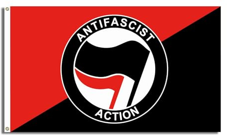 FlagShipper 90x150 cm – Stoffflagge mit Motiv „Antifaschistische Aktion“ – Für Demo, Kundgebung & Wahlveranstaltung – Europawahl & Bundestagswahl – wetterfest & robust (Schwarz/Rot)