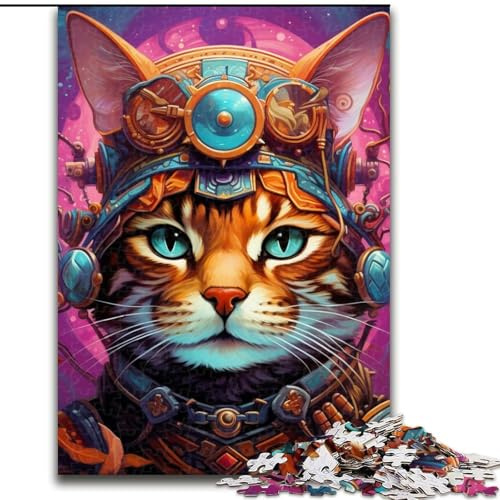 Puzzle mit 1000 Teilen für Erwachsene „Der Kater mit Hut“, Karton-Puzzlegröße 26x38cm, Weihnachten, Halloween, Ostern, Neujahr