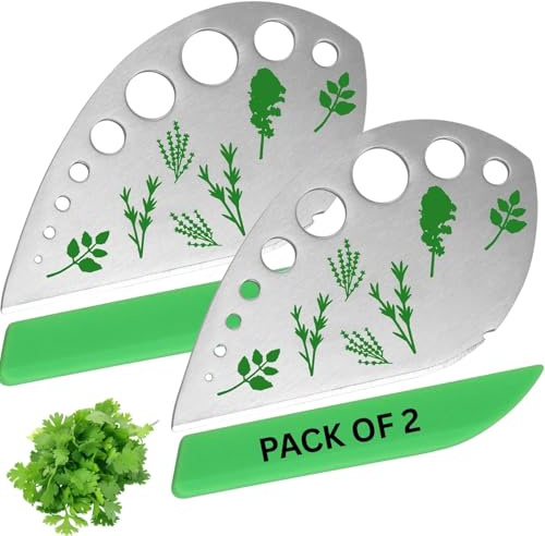 Décapant à Herbes 2 Pièces en Acier Inoxydable, Effeuilleuse 9 Trous pour Chou Frisé, Romarin, Thym,Basilic,Ustensile de Cuisine Multifonction pour Herbes Aromatiques,Fruits,Outil Coupe Herbes Cuisine