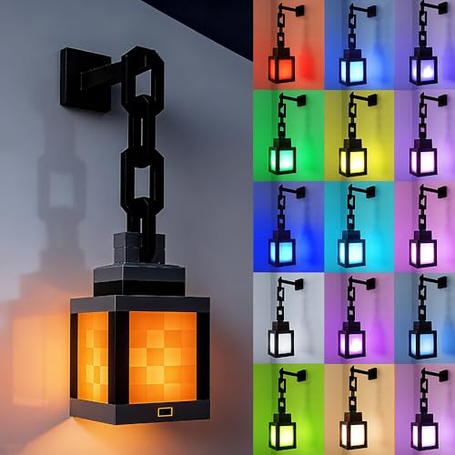 NAVESO Pixelated Laterne Nachtlicht, LED Nachtlicht mit 16 Farbe, USB Aufladbar,Wandlampe Nachtlichts mit Fernsteuerung,Wiederaufladbare,Wandmontage&Tischaufstellung, für Zimmer,Spielzimmerdekoration