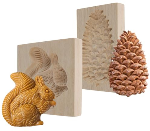 Ofcwoa 3D Holz Plätzchenformen Zum Backen | 2 Teile Lustige Holzausstecher - Ausstecher Für Eichhörnchen Und Tannenzapfen - Für Ostern Und Dessertparty, Feiertage, Zuhause