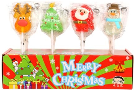JGFWAT Weihnachts Lutscher - 12 Stück Box - Niedliche Motive: Schneemann, Weihnachtsbaum, Weihnachtsmann, Rentier - Ideal für Adventskalender, Geschenk & Party - Einzeln Verpackt - Fruchtgeschmack