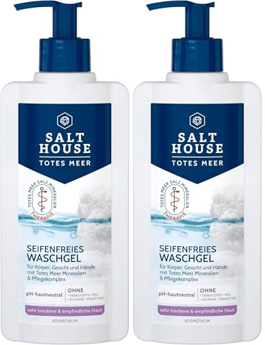 Salthouse Totes Meer Therapie Seifenfreies Waschgel, mit Jojobaöl und Urea, für Körper, Gesicht & Hände, 250ml (Packung mit 2)