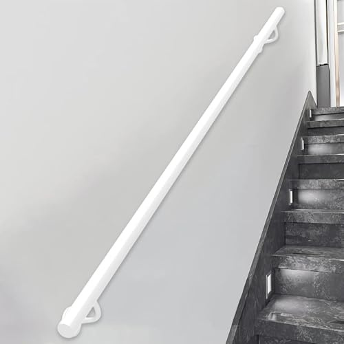 Corrimano Bianco per Gradini Interni ed Esterni, 1 2 3 4 5 6 Metri Ringhiera Scala in Ferro Zincato in Metallo Asta di Supporto di Sicurezza, Corrimano per Scale a Parete(300cm)