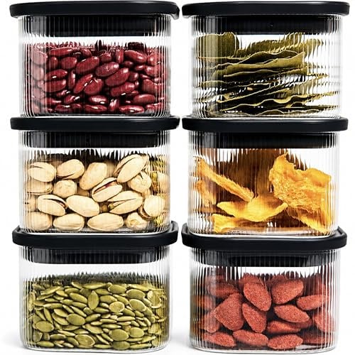 Greeano Riffel Vorratsgläser eckig mit Glasdeckel 400ml [6er Set] | luftdicht & mottensicher | Vorratsdosen Glas | Aufbewahrungsgläser Küche für Lebensmittel, Nudeln, Mehl, Müsli, Kaffee