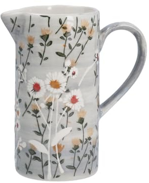 Gisela Graham Wild Daisy Floral Stoneware Serving Jug, Grey, 180ml, 12cm