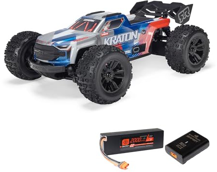 ARRMA 1/16 Mini KRATON 3S DSC 4X4 RTR – Brushless Monster Truck inkl. Smart LiPo Akku & USB-C Ladegerät – 80+ km/h Speed Truck – Rot/Blau