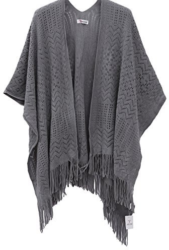 Soul Young Damen Stricken Stola Große Größen Warm Weich Poncho Shawl Cardigan Kimono(One Size,Grau)