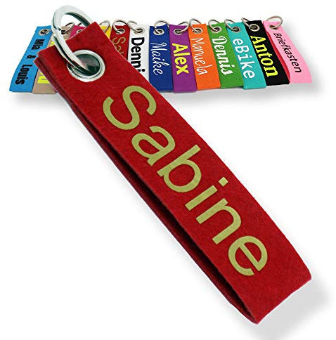 LALALO Schlüsselanhänger aus Filz mit Namen, Personalisiertes Schlüsselband Geschenkidee mit Aufschrift oder Wunschtext, Glücksbringer Filzanhänger mit Name, Geburtstag (Rot)
