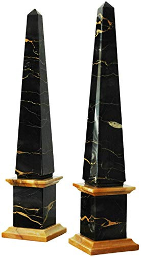 CBAM Obelisk in Black Portoro marble and yellow Siena marble H30cm