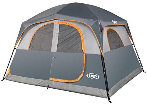 UNP Tents 6 Person Waterproof Windproof Easy Setup,Double Layer Family Camping Tent with 1 Mesh Door & 5 Large Mesh Windows -10'X9'X78in(H) Gray